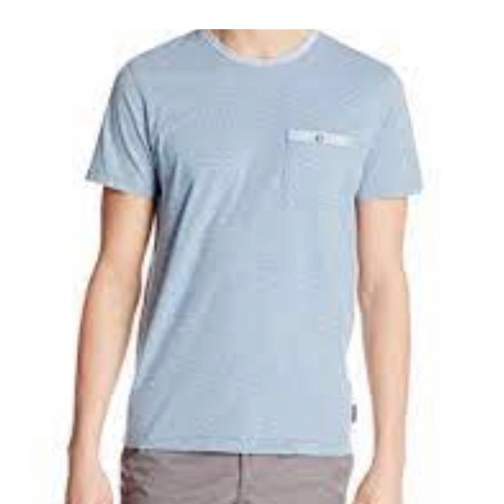 Ted Baker Polrole T-Shirt Mens 4 L Light Blue Excellent Geo Print Pocket Tee
